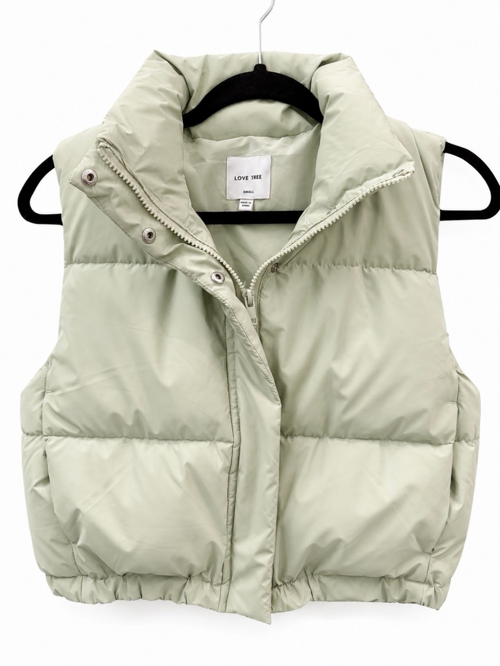 Love Tree Pale Mint Quilted Puffer Vest, size small, NWOT Toggles adjust size.